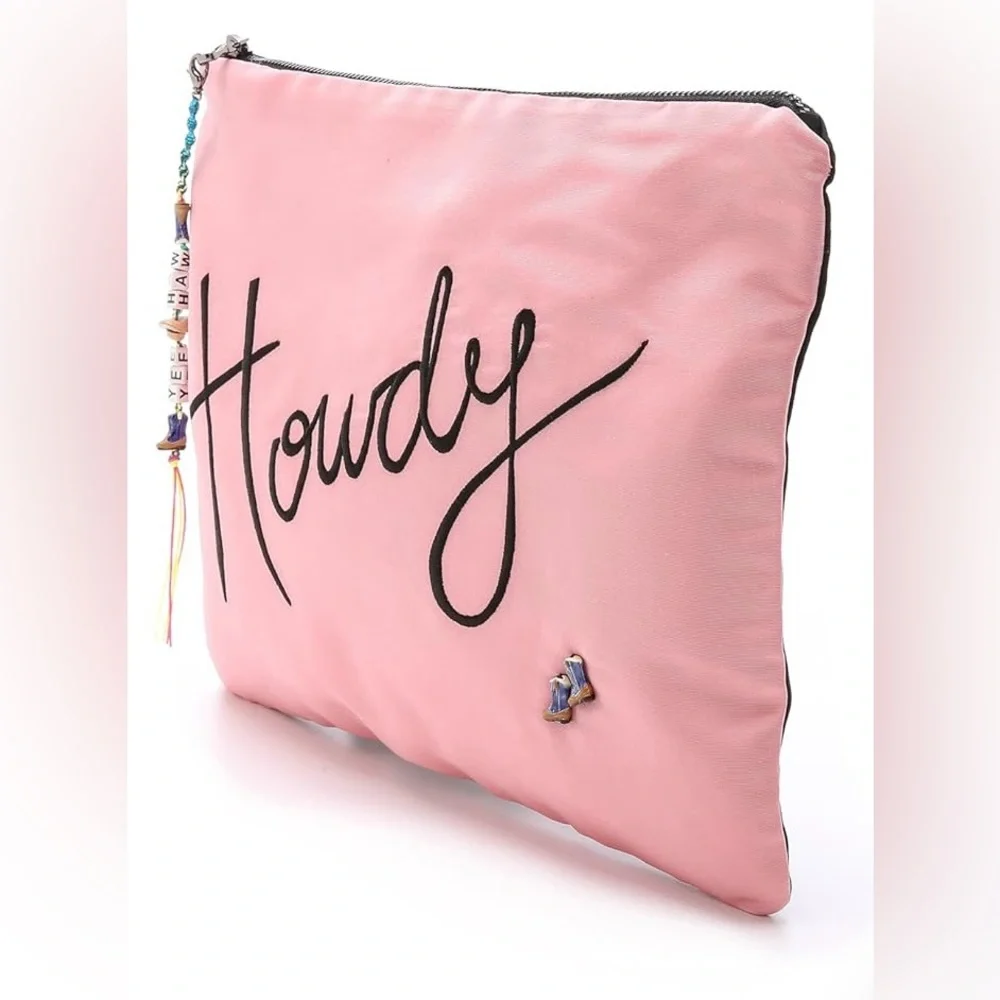 NWT Venessa Arizaga Pink “Howdy” Silk Clutch Bag